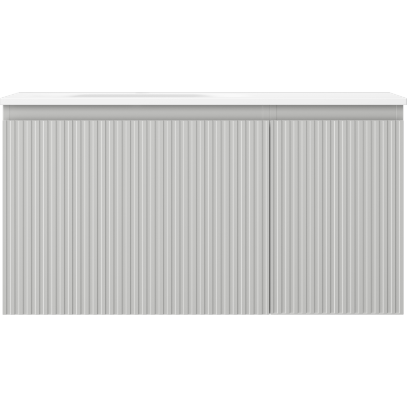 Mexen Rivel koupelnová skříňka 90 cm s umyvadlem Vela levým, 1S, 1D, rýhovaná, šedá mat/bílá mat - 91A23-09047-3-BBFF62-W23L01