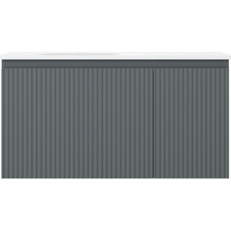 Mexen Rivel koupelnová skříňka 90 cm s umyvadlem Vela levá, 1S, 1D, drážkovaná, grafit mat/bílá mat