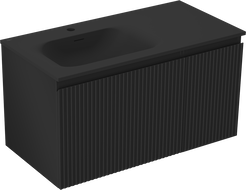 Mexen Rivel koupelnová skříňka 90 cm s umyvadlem Vela vlevo, 1S, 1D, drážkovaná, černý mat - 91A23-09047-3-BBFF71-W23L71