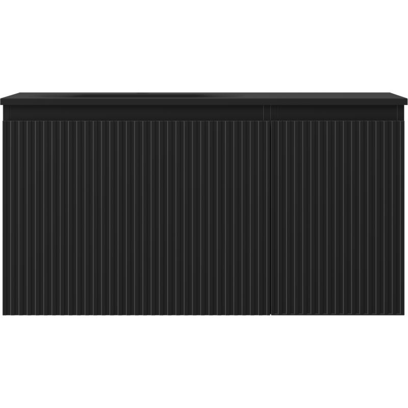 Mexen Rivel koupelnová skříňka 90 cm s umyvadlem Vela vlevo, 1S, 1D, drážkovaná, černý mat - 91A23-09047-3-BBFF71-W23L71