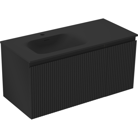 Mexen Rivel koupelnová skříňka 100 cm s umyvadlem Vela levá, 1S, 1D, s drážkováním, černý mat - 91A23-10047-3-BBFF71-W23L71