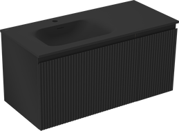 Mexen Rivel koupelnová skříňka 100 cm s umyvadlem Vela levá, 1S, 1D, s drážkováním, černý mat - 91A23-10047-3-BBFF71-W23L71