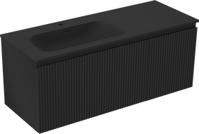 Mexen Rivel koupelnová skříňka 120 cm s umyvadlem Vela levým, 1S, 1D, rýhovaná, černá mat - 91A23-12047-3-BBFF71-W23L71