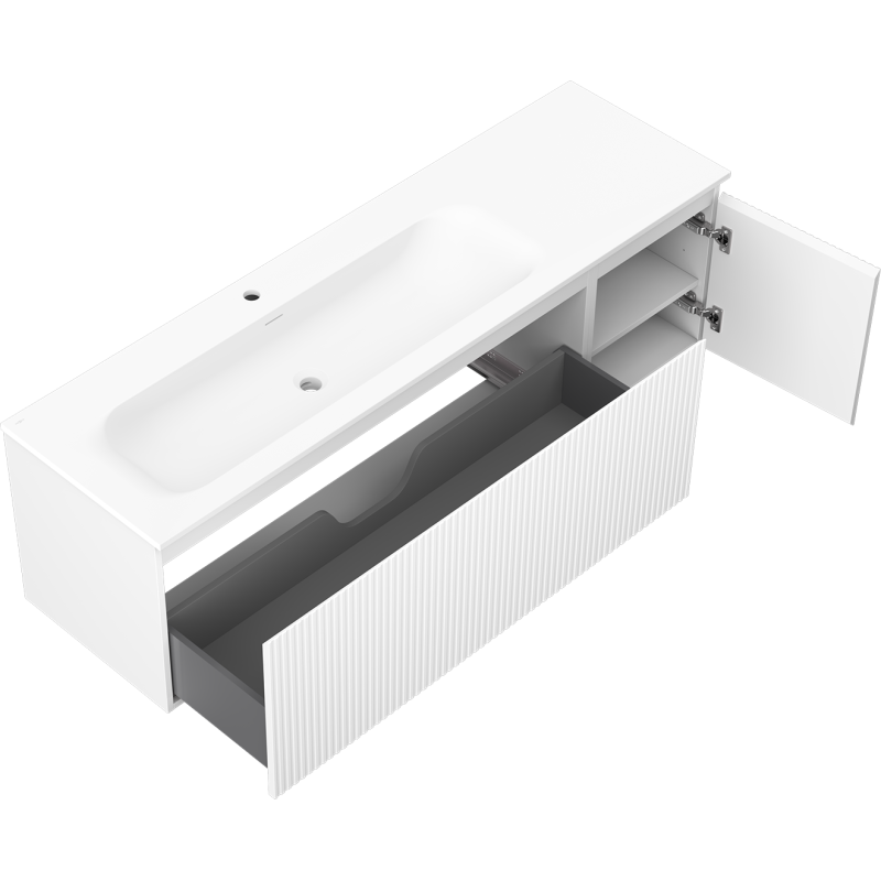 Mexen Rivel koupelnová skříňka 160 cm s umyvadlem Vela vlevo, 1S, 1D, drážkovaná, bílá mat - 91A23-16047-3-BBFF01-W23L01