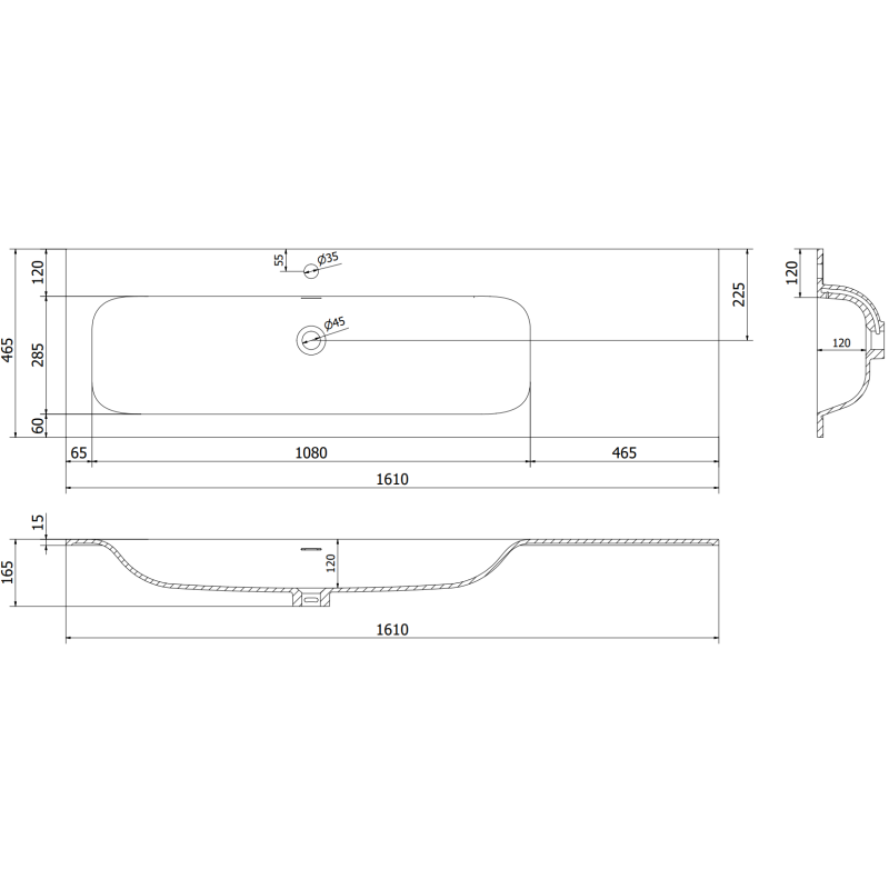 Mexen Rivel koupelnová skříňka 160 cm s umyvadlem Vela vlevo, 1S, 1D, drážkovaná, bílá mat - 91A23-16047-3-BBFF01-W23L01