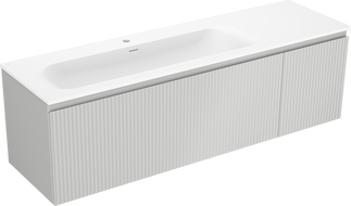 Mexen Rivel koupelnová skříňka 160 cm s umyvadlem Vela vlevo, 1S, 1D, ryhovaná, šedá mat/bílá mat - 91A23-16047-3-BBFF62-W23L01