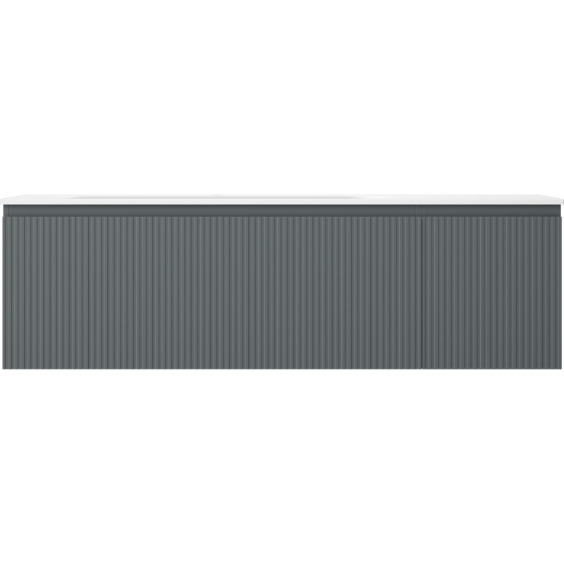 Mexen Rivel koupelnová skříňka 160 cm s umyvadlem Vela levým, 1S, 1D, drážkovaná, grafit mat/bílá mat