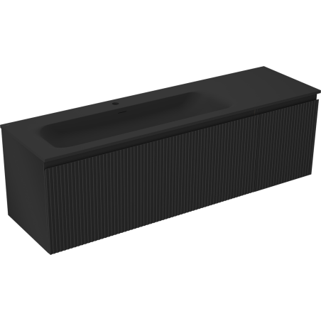 Mexen Rivel koupelnová skříňka 160 cm s umyvadlem Vela levá, 1S, 1D, rýhovaná, černá mat - 91A23-16047-3-BBFF71-W23L71