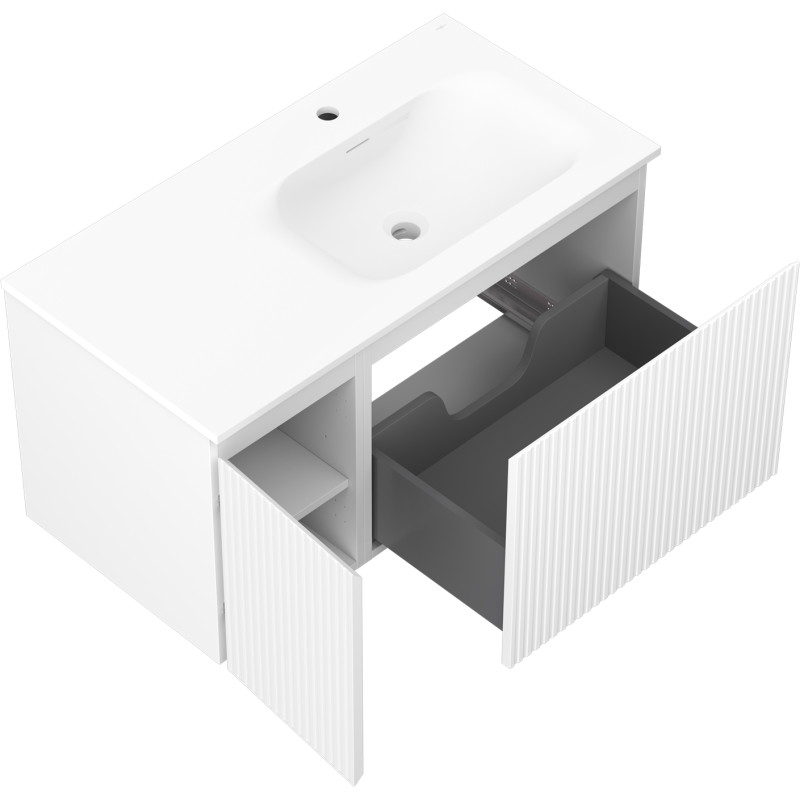 Mexen Rivel koupelnová skříňka 90 cm s umyvadlem Vela pravá, 1S, 1D, profilovaná, bílá mat - 91A23-09047-3-BBFF01-W23P01