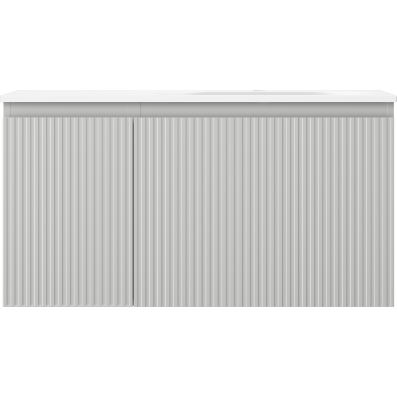 Mexen Rivel koupelnová skříňka 90 cm s umyvadlem Vela pravá, 1S, 1D, rýhovaná, šedá mat/bílá mat