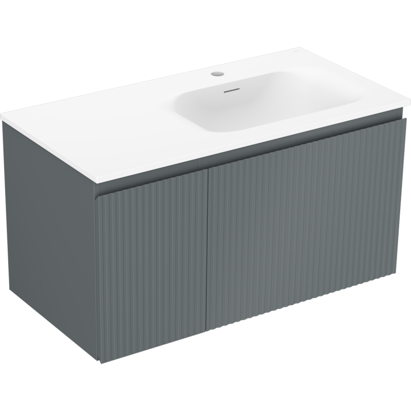 Mexen Rivel koupelnová skříňka 90 cm s umyvadlem Vela pravá, 1S, 1D, drážkovaná, grafit mat/bílá mat