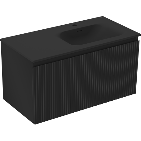 Mexen Rivel koupelnová skříňka 90 cm s umyvadlem Vela pravým, 1S, 1D, rýhovaná, černý mat - 91A23-09047-3-BBFF71-W23P71