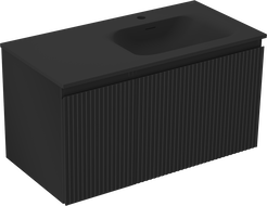 Mexen Rivel koupelnová skříňka 90 cm s umyvadlem Vela pravým, 1S, 1D, rýhovaná, černý mat - 91A23-09047-3-BBFF71-W23P71