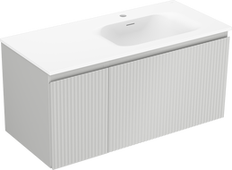 Mexen Rivel koupelnová skříňka 100 cm s umyvadlem Vela pravá, 1S, 1D, rýhovaná, šedá mat/bílá mat - 91A23-10047-3-BBFF62-W23P01