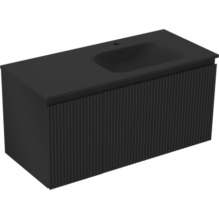 Mexen Rivel koupelnová skříňka 100 cm s umyvadlem Vela pravým, 1S, 1D, profilovaná, černý mat - 91A23-10047-3-BBFF71-W23P71