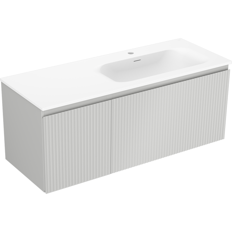 Mexen Rivel koupelnová skříňka 120 cm s umyvadlem Vela pravá, 1S, 1D, rýhovaná, šedá mat/bílá mat