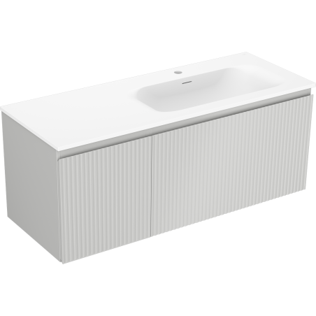 Mexen Rivel koupelnová skříňka 120 cm s umyvadlem Vela pravá, 1S, 1D, rýhovaná, šedá mat/bílá mat