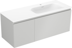 Mexen Rivel koupelnová skříňka 120 cm s umyvadlem Vela pravá, 1S, 1D, rýhovaná, šedá mat/bílá mat