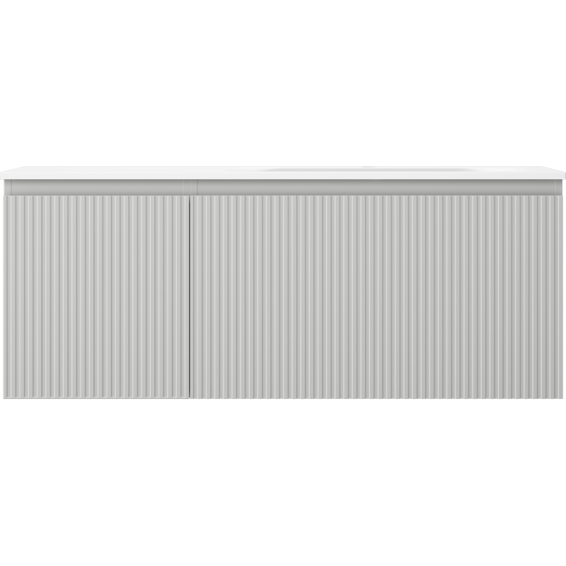 Mexen Rivel koupelnová skříňka 120 cm s umyvadlem Vela pravá, 1S, 1D, rýhovaná, šedá mat/bílá mat