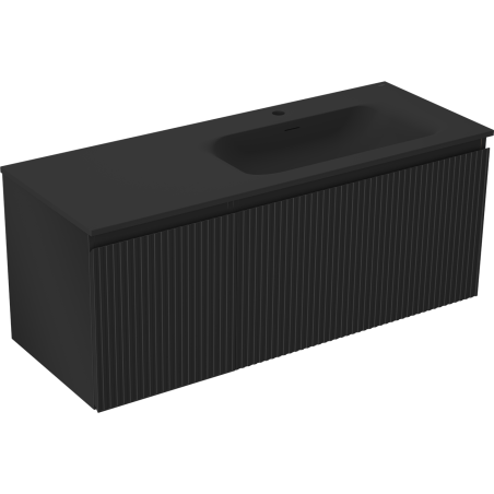 Mexen Rivel koupelnová skříňka 120 cm s umyvadlem Vela pravá, 1S, 1D, rýhovaná, černá mat - 91A23-12047-3-BBFF71-W23P71