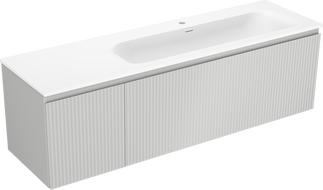Mexen Rivel koupelnová skříňka 160 cm s umyvadlem Vela pravá, 1S, 1D, rýhovaná, šedá mat/bílá mat - 91A23-16047-3-BBFF62-W23P01