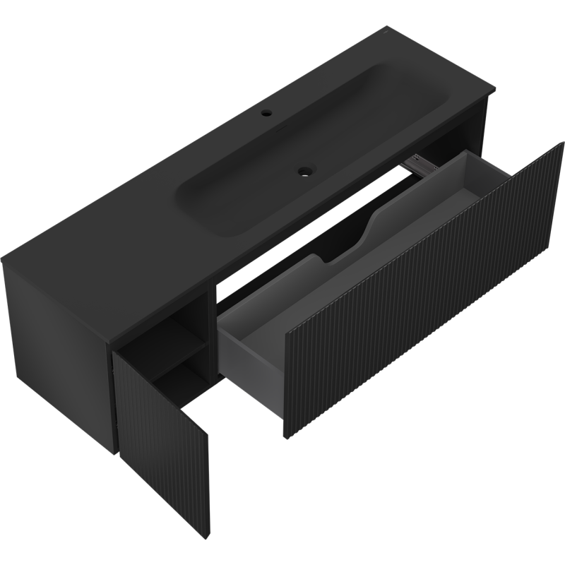 Mexen Rivel koupelnová skříňka 160 cm s umyvadlem Vela pravá, 1S, 1D, vroubkovaná, černá mat - 91A23-16047-3-BBFF71-W23P71