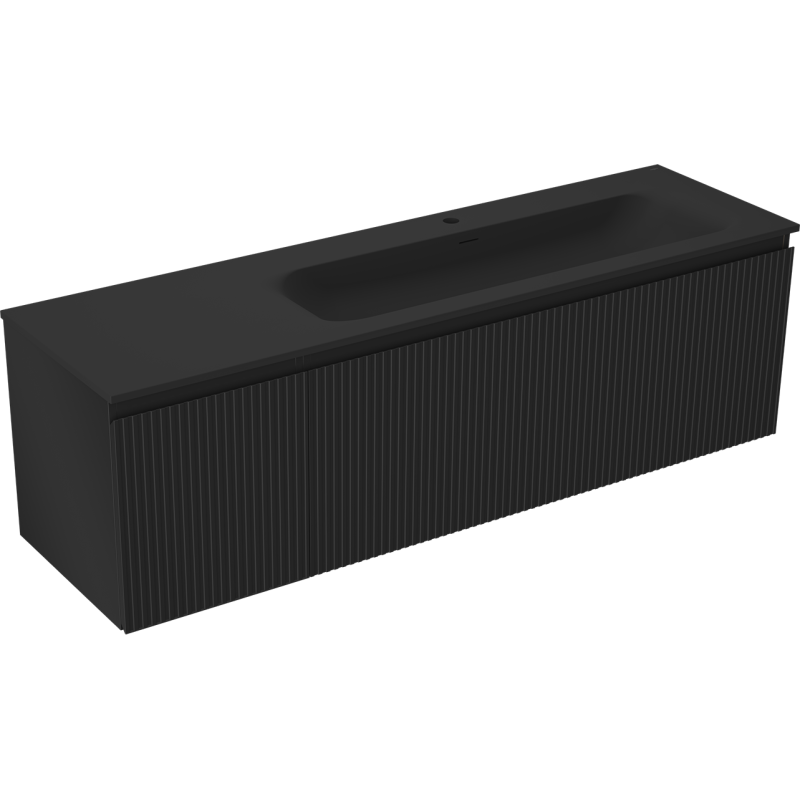 Mexen Rivel koupelnová skříňka 160 cm s umyvadlem Vela pravá, 1S, 1D, vroubkovaná, černá mat - 91A23-16047-3-BBFF71-W23P71