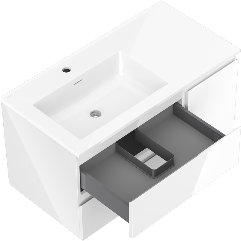 Mexen Orio koupelnová skříňka 90 cm s umyvadlem Otis vlevo, 2S, 1D, bílá lesklá - 91A13-09047-3-BBFFF00-W18L00