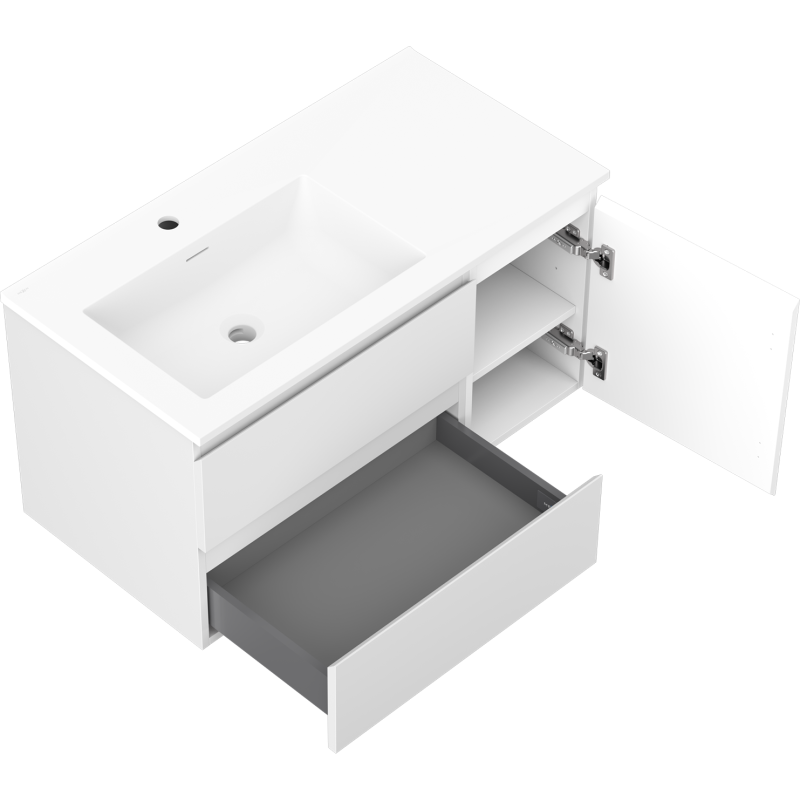 Mexen Orio koupelnová skříňka 90 cm s umyvadlem Otis levým, 2S, 1D, bílá mat - 91A13-09047-3-BBFFF01-W18L01
