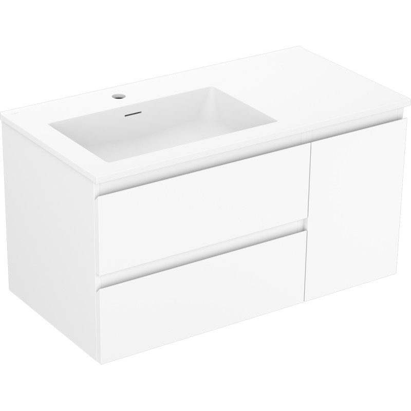 Mexen Orio koupelnová skříňka 90 cm s umyvadlem Otis vlevo, 2S, 1D, bílá mat - 91A13-09047-3-BBFFF01-W18L01