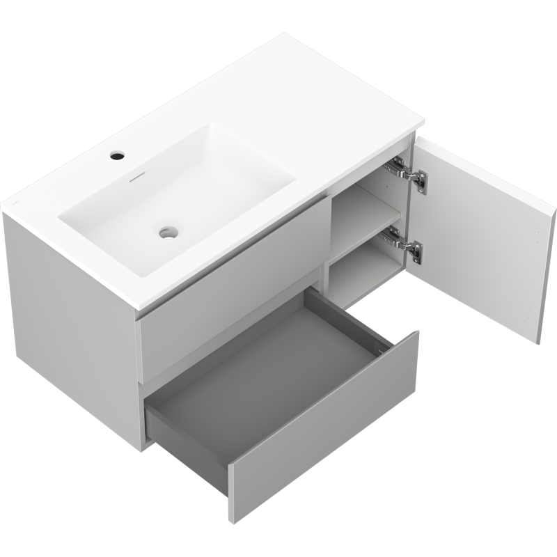 Mexen Orio koupelnová skříňka 90 cm s umyvadlem Otis levé, 2S, 1D, šedá mat/bílá mat - 91A13-09047-3-BBFFF62-W18L01