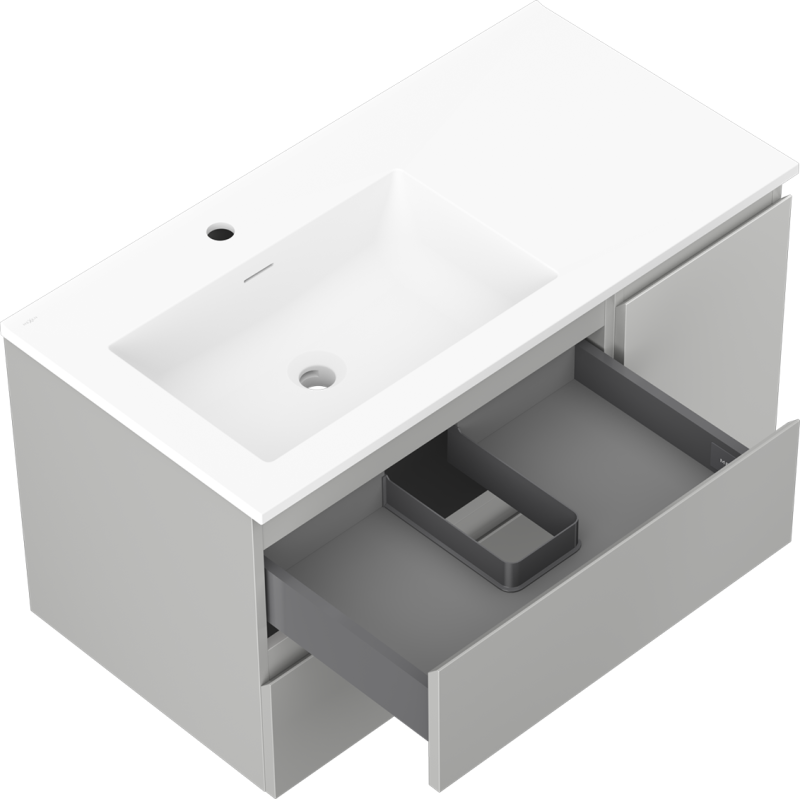 Mexen Orio koupelnová skříňka 90 cm s umyvadlem Otis levé, 2S, 1D, šedá mat/bílá mat - 91A13-09047-3-BBFFF62-W18L01