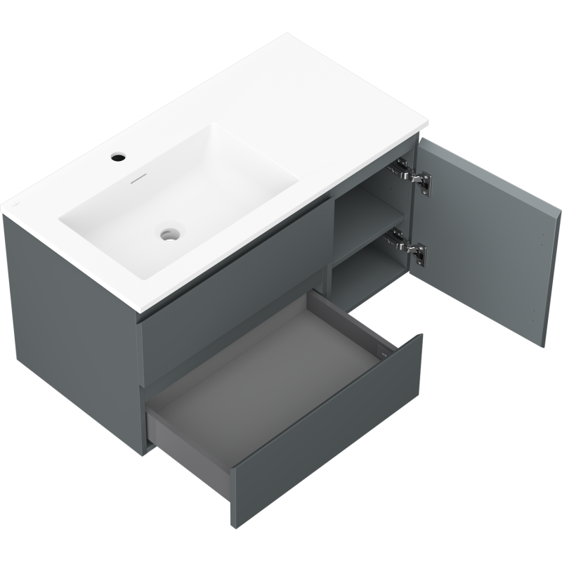 Mexen Orio koupelnová skříňka 90 cm s umyvadlem Otis levá, 2S, 1D, grafit mat/bílá mat - 91A13-09047-3-BBFFF66-W18L01