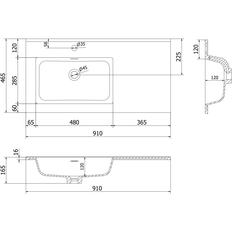 Mexen Orio koupelnová skříňka 90 cm s umyvadlem Otis vlevo, 2S, 1D, černý lesk/černý mat - 91A13-09047-3-BBFFF70-W18L71