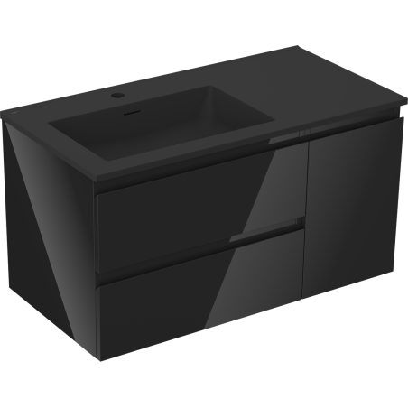 Mexen Orio koupelnová skříňka 90 cm s umyvadlem Otis vlevo, 2S, 1D, černý lesk/černý mat - 91A13-09047-3-BBFFF70-W18L71