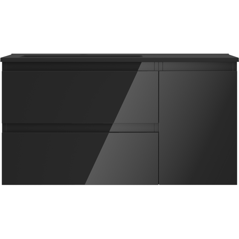 Mexen Orio koupelnová skříňka 90 cm s umyvadlem Otis vlevo, 2S, 1D, černý lesk/černý mat - 91A13-09047-3-BBFFF70-W18L71