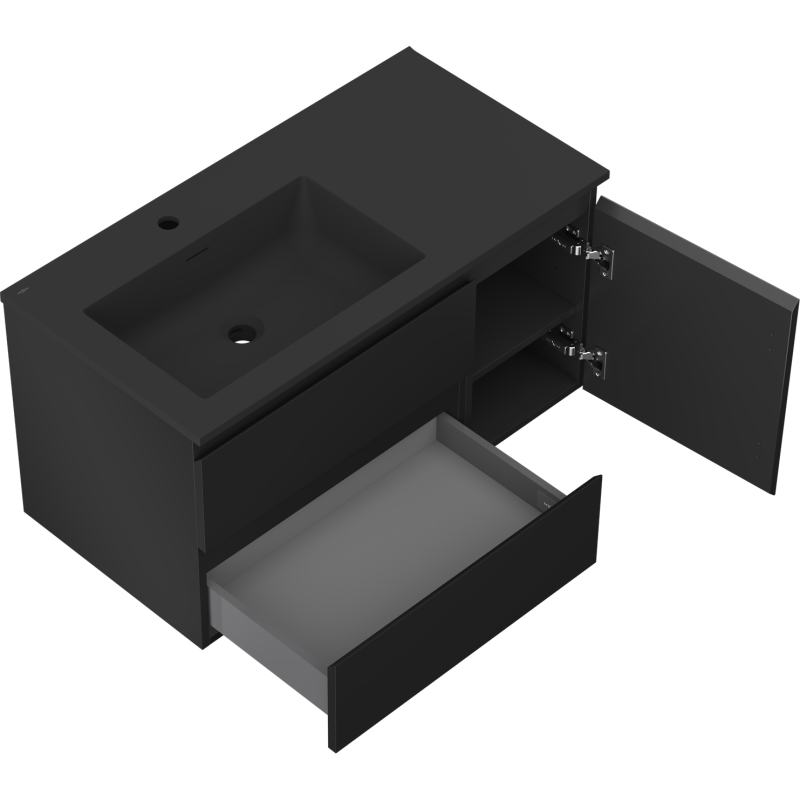 Mexen Orio koupelnová skříňka 90 cm s umyvadlem Otis levé, 2S, 1D, černá mat - 91A13-09047-3-BBFFF71-W18L71