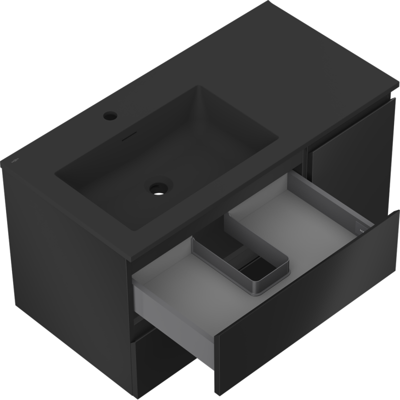 Mexen Orio koupelnová skříňka 90 cm s umyvadlem Otis levé, 2S, 1D, černá mat - 91A13-09047-3-BBFFF71-W18L71