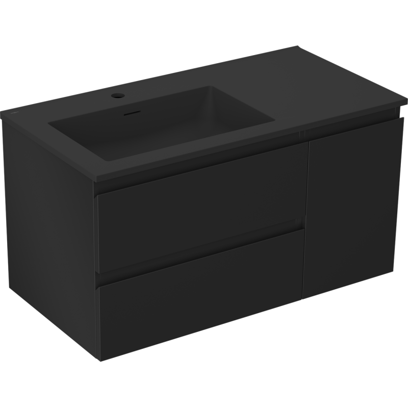 Mexen Orio koupelnová skříňka 90 cm s umyvadlem Otis levé, 2S, 1D, černá mat - 91A13-09047-3-BBFFF71-W18L71