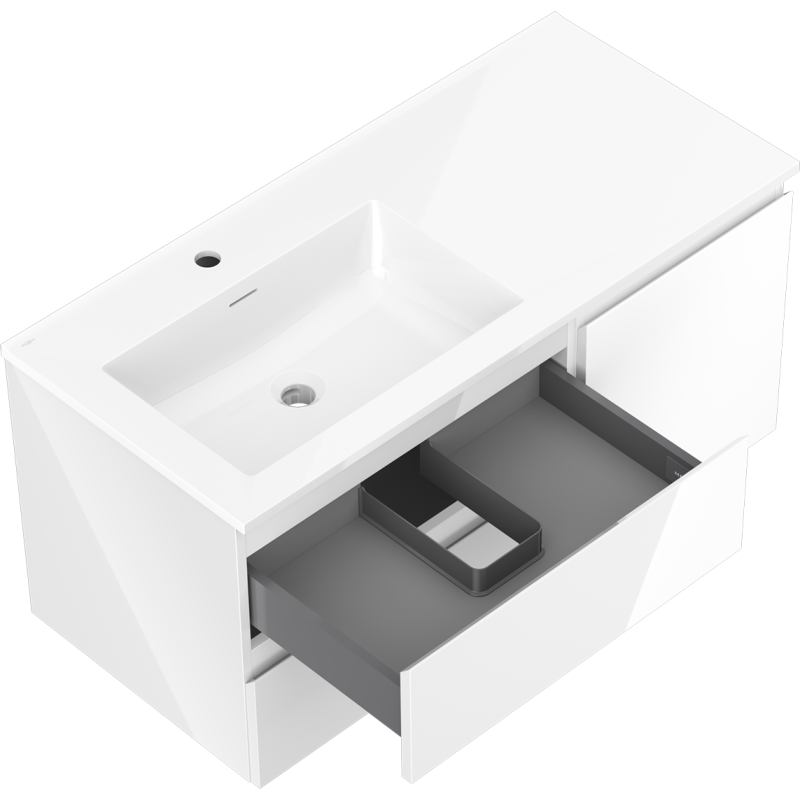 Mexen Orio koupelnová skříňka 100 cm s umyvadlem Otis vlevo, 2S, 1D, bílý lesk - 91A13-10047-3-BBFFF00-W18L00