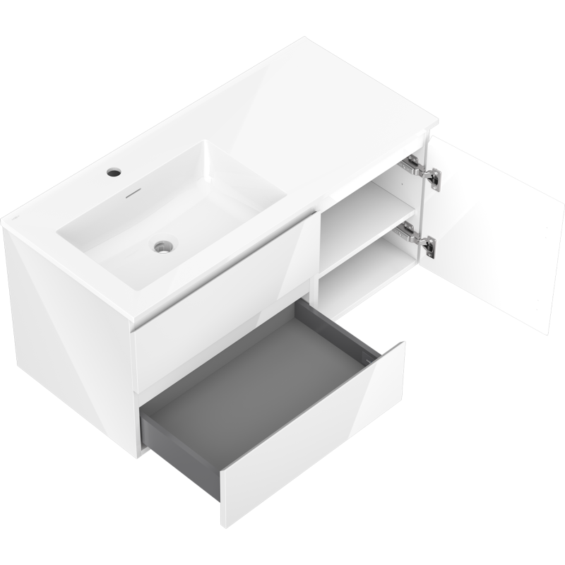 Mexen Orio koupelnová skříňka 100 cm s umyvadlem Otis vlevo, 2S, 1D, bílý lesk - 91A13-10047-3-BBFFF00-W18L00