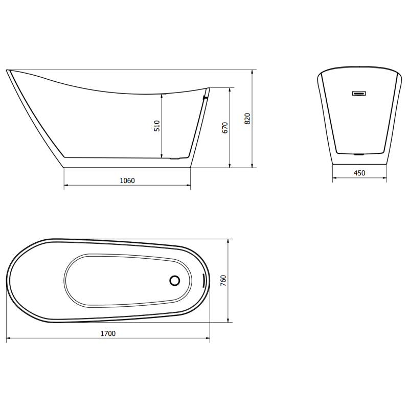 Mexen Oviedo vana volně stojící 170 x 76 cm, bílá - 51561707600