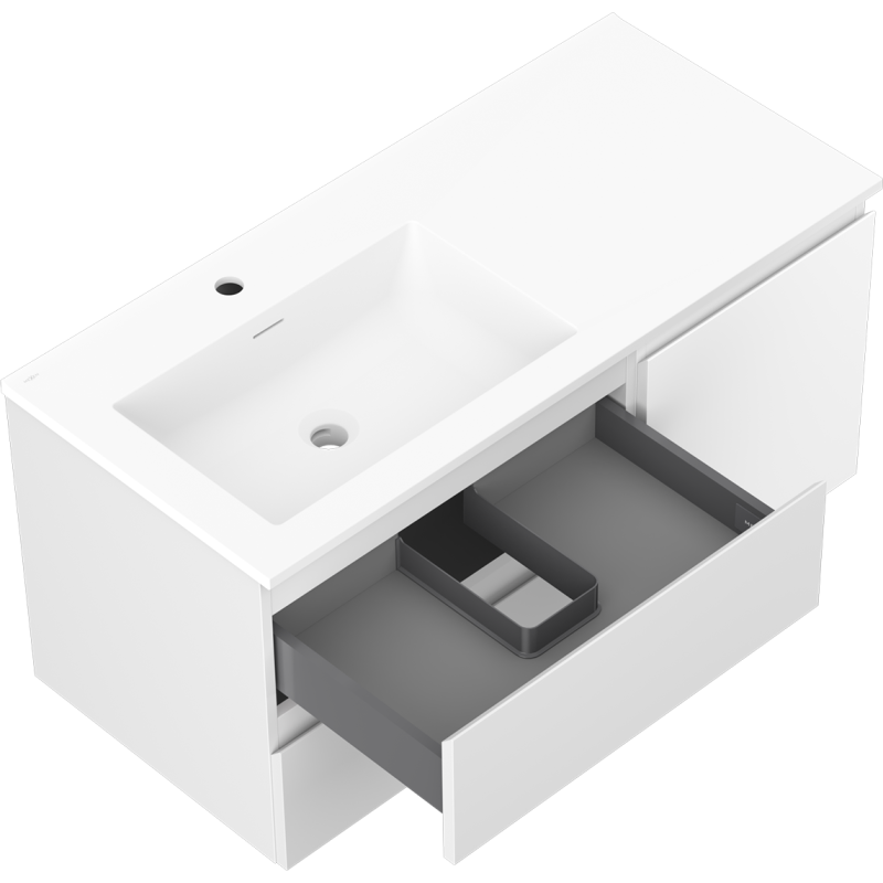 Mexen Orio koupelnová skříňka 100 cm s umyvadlem Otis levé, 2S, 1D, bílá mat - 91A13-10047-3-BBFFF01-W18L01