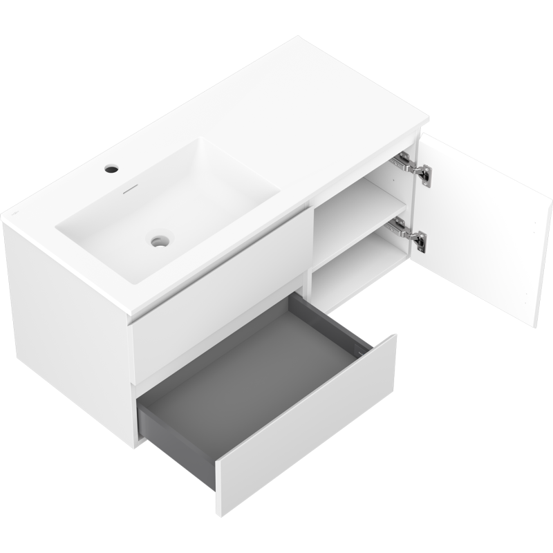 Mexen Orio koupelnová skříňka 100 cm s umyvadlem Otis levé, 2S, 1D, bílá mat - 91A13-10047-3-BBFFF01-W18L01