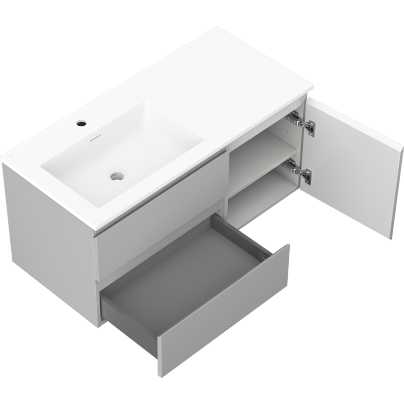 Mexen Orio koupelnová skříňka 100 cm s umyvadlem Otis vlevo, 2S, 1D, šedá matná/bílá matná - 91A13-10047-3-BBFFF62-W18L01