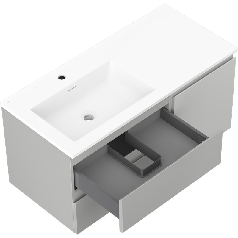 Mexen Orio koupelnová skříňka 100 cm s umyvadlem Otis vlevo, 2S, 1D, šedá matná/bílá matná - 91A13-10047-3-BBFFF62-W18L01