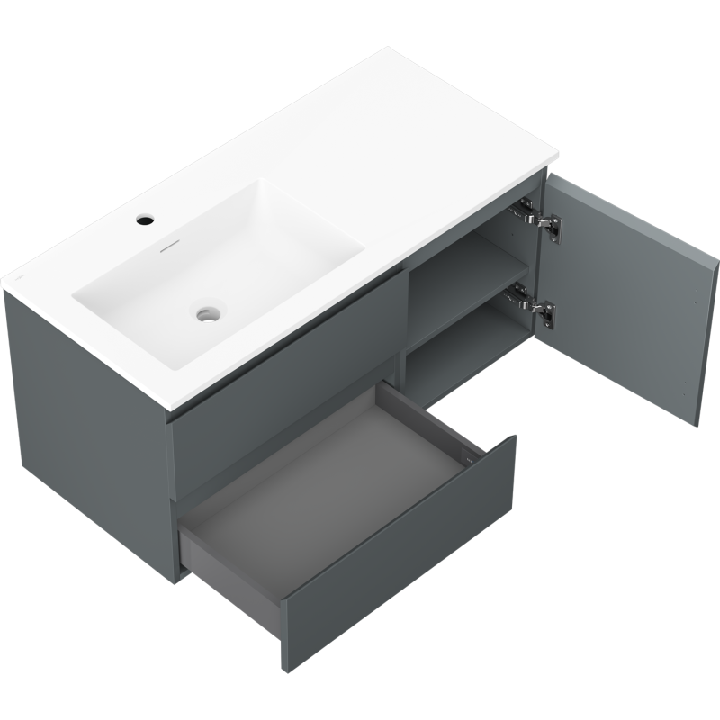 Mexen Orio koupelnová skříňka 100 cm s umyvadlem Otis levá, 2S, 1D, grafit mat/bílá mat - 91A13-10047-3-BBFFF66-W18L01