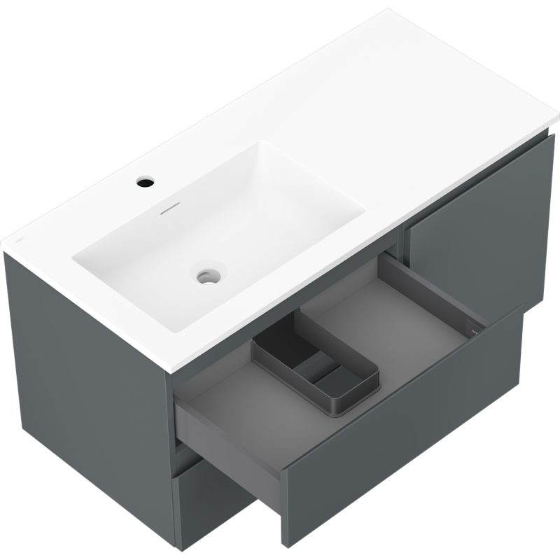 Mexen Orio koupelnová skříňka 100 cm s umyvadlem Otis levá, 2S, 1D, grafit mat/bílá mat - 91A13-10047-3-BBFFF66-W18L01