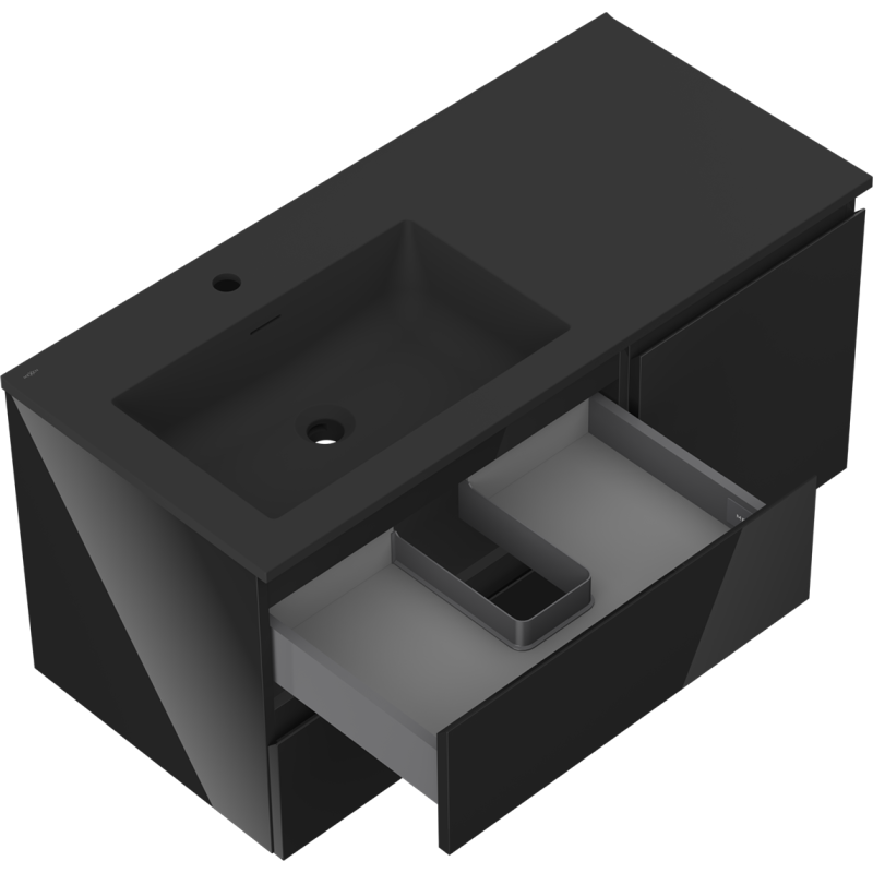 Mexen Orio koupelnová skříňka 100 cm s umyvadlem Otis vlevo, 2S, 1D, černý lesk/černý mat - 91A13-10047-3-BBFFF70-W18L71