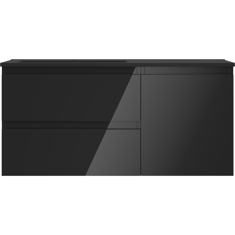 Mexen Orio koupelnová skříňka 100 cm s umyvadlem Otis vlevo, 2S, 1D, černý lesk/černý mat - 91A13-10047-3-BBFFF70-W18L71